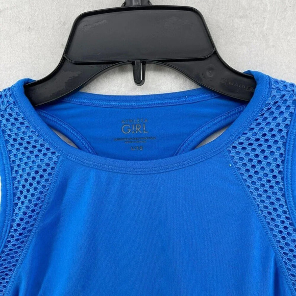 Athleta Girls Activewear Top L 12 Blue Mesh Round Necdk Sleeveless Pullover - Picture 5 of 9